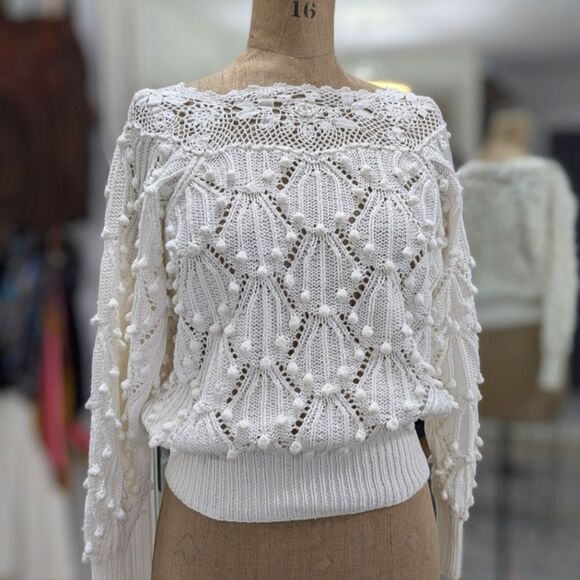 Elegant White Crochet Sweater - Picture 2 of 7